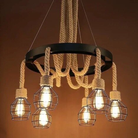 Candelabru Retro Round Rope 6, 6 surse de iluminare